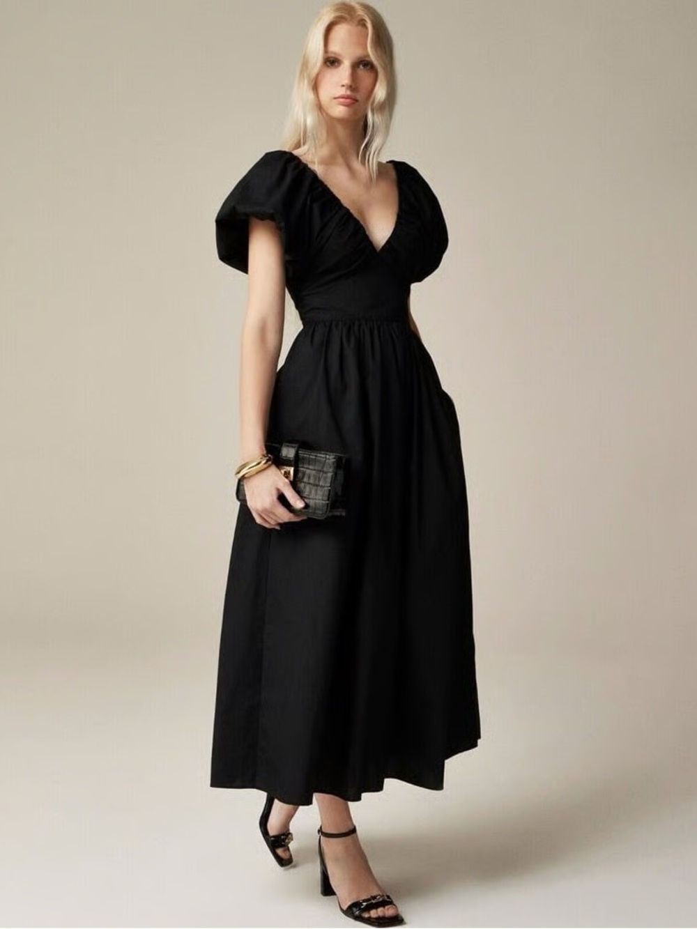 Jcrew Collection Cecily dress in black cotton poplin.